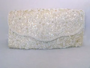 * GORGEOUS VINTAGE SPARKLING BEADS, PEARLS & SEQUIN CLUTCH EVENING BAG - MADE IN HONG KONG