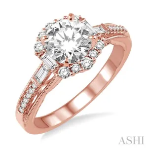 1 1/10 Ctw Diamond Engagement Ring with 3/4 Ct Round Cut Center Stone in 14K Rose Gold