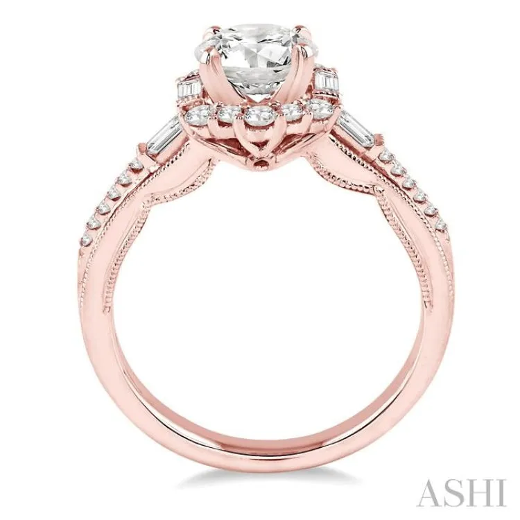 1 1/10 Ctw Diamond Engagement Ring with 3/4 Ct Round Cut Center Stone in 14K Rose Gold