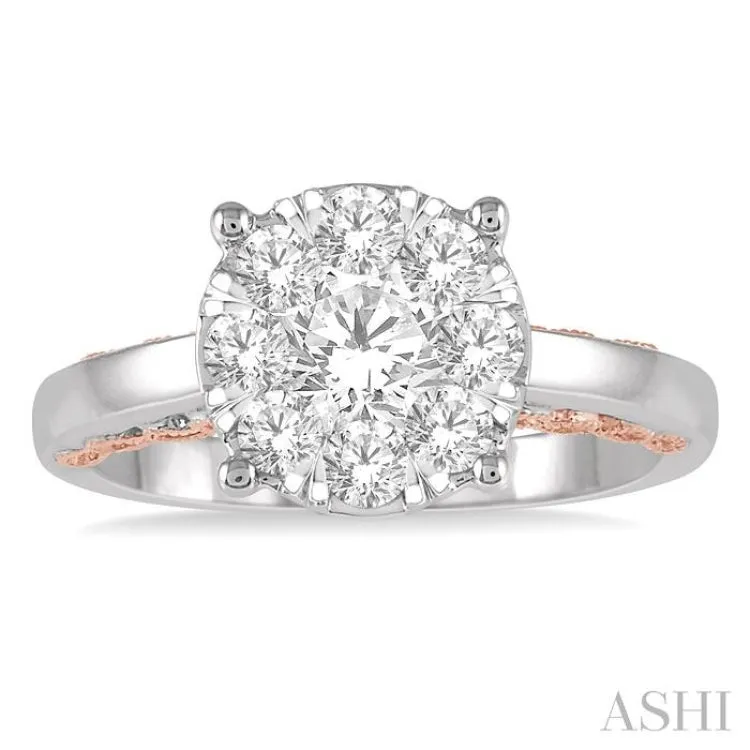 1 Ctw Round Diamond Lovebright Solitaire Style Engagement Ring in 14K White and Rose Gold
