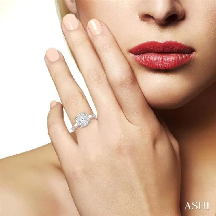 1 Ctw Round Diamond Lovebright Solitaire Style Engagement Ring in 14K White and Rose Gold
