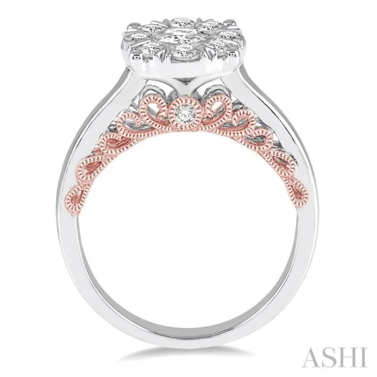 1 Ctw Round Diamond Lovebright Solitaire Style Engagement Ring in 14K White and Rose Gold