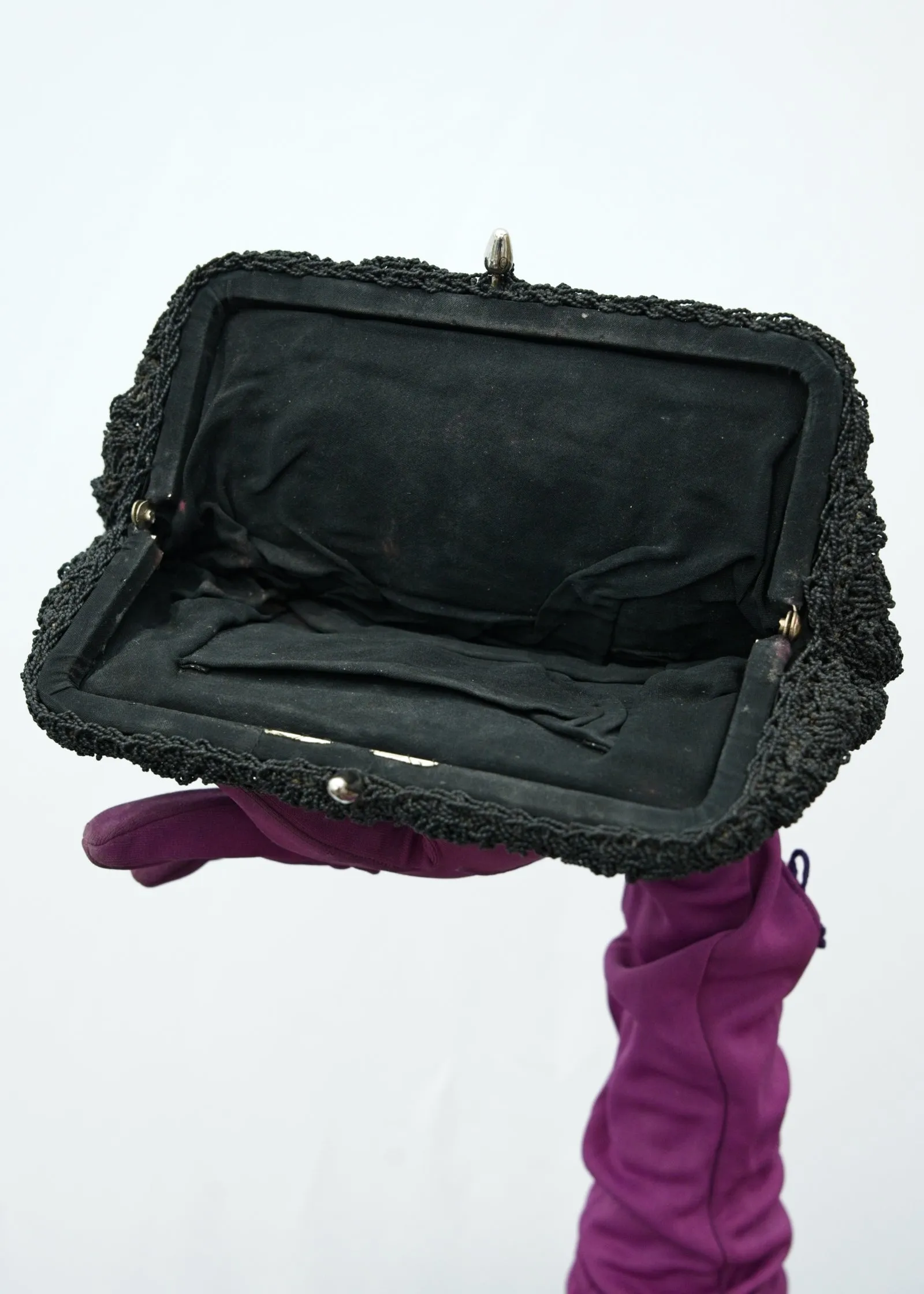 1940s Vintage Black Crochet Evening Clutch Purse