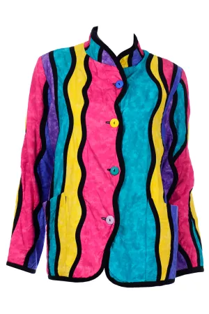 1980s Vintage Colorful Abstract Stripe Watercolor Jacket