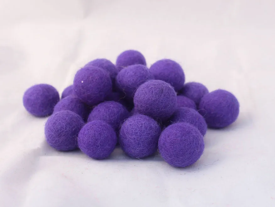 2 cm/20mm Felt Balls-Blue, Purple, Yellow, Brown, Pink