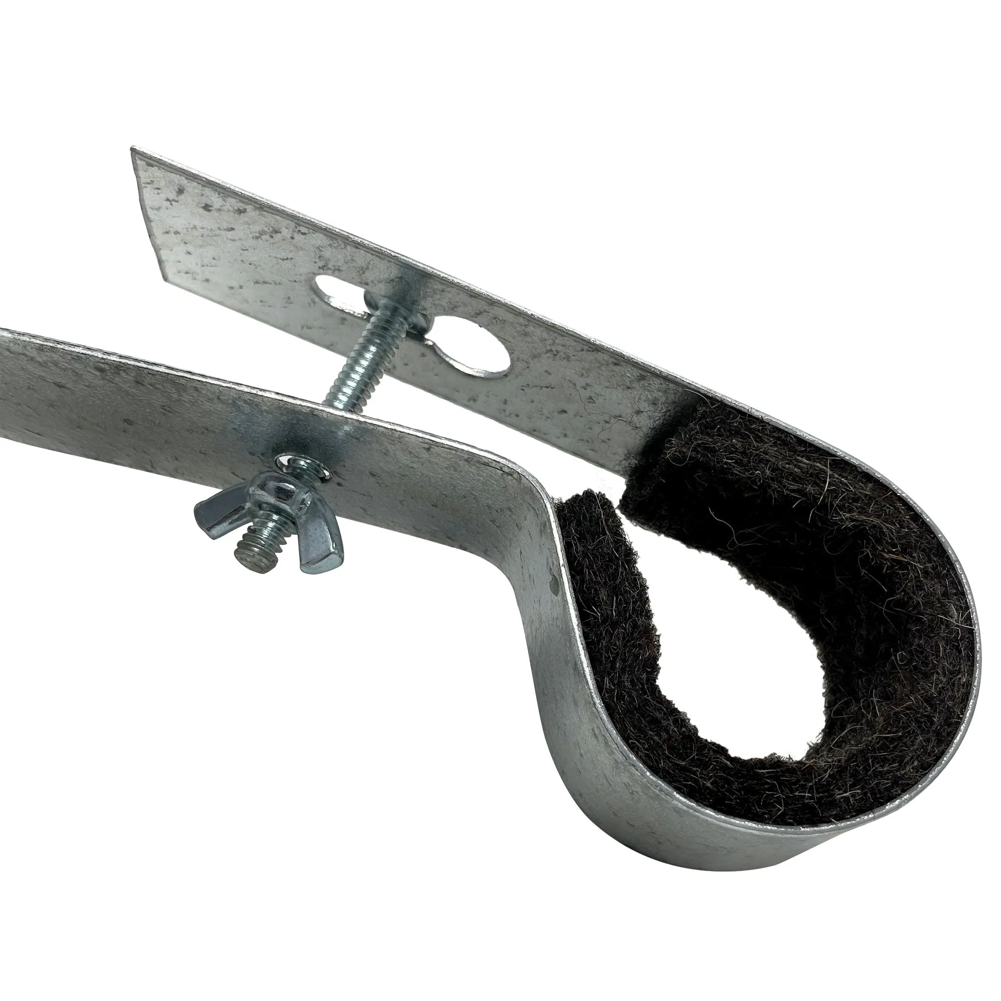 3" all purpose DWV hanger, galvanized 18 gauge steel. Felt lined with locking screws.