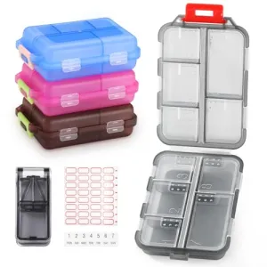 4 Pack Travel Pill Organizer Small Pill Case Pocket Pill Box Portable Medicine Organizer Box with Lables and Pill Cutter (Multi-Color)