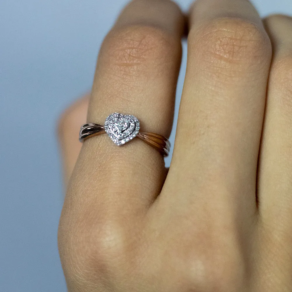 9ct Rose Gold 0.10 Carat Heart Shape Diamond Ring with 39 Brilliant Cut Diamonds
