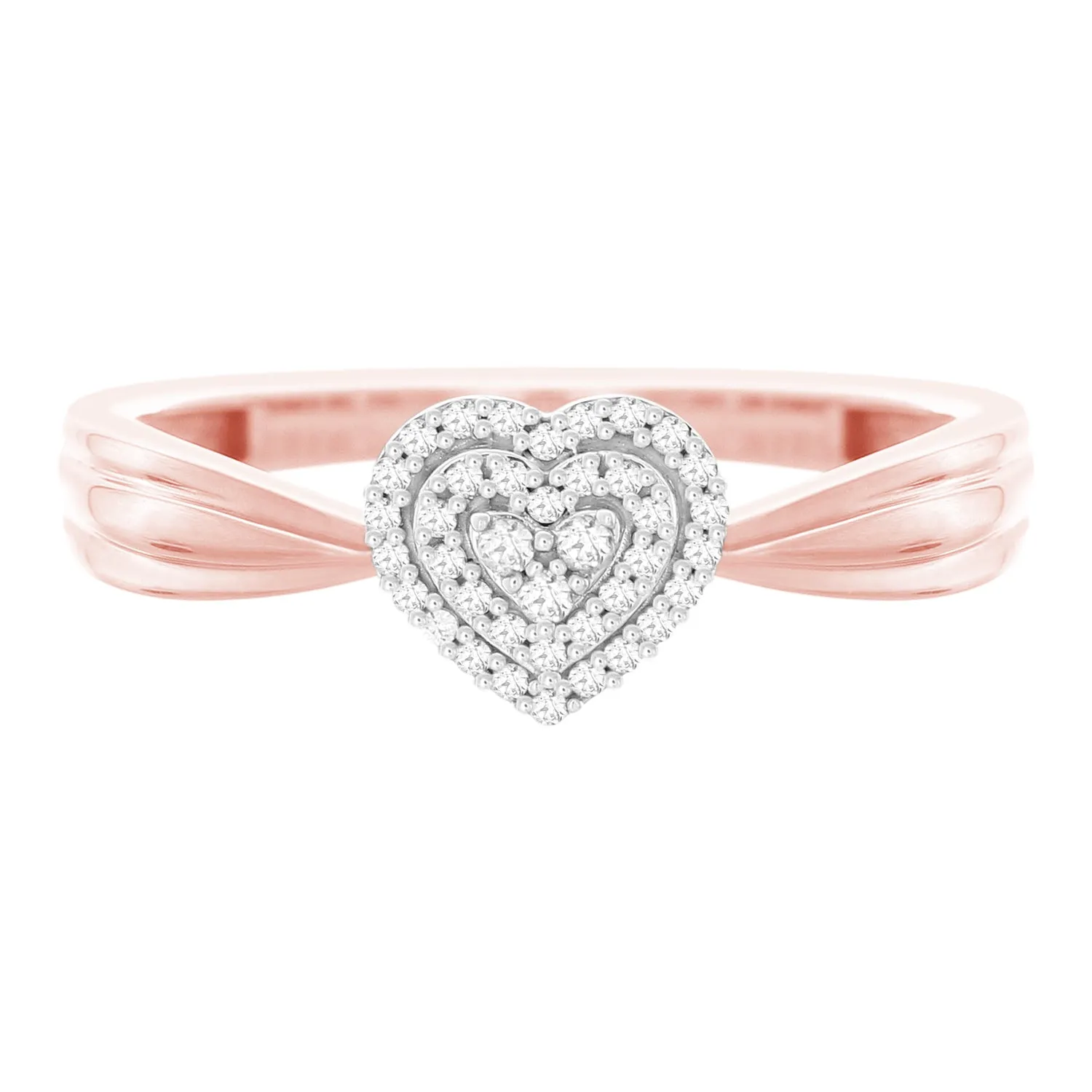 9ct Rose Gold 0.10 Carat Heart Shape Diamond Ring with 39 Brilliant Cut Diamonds