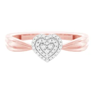 9ct Rose Gold 0.10 Carat Heart Shape Diamond Ring with 39 Brilliant Cut Diamonds