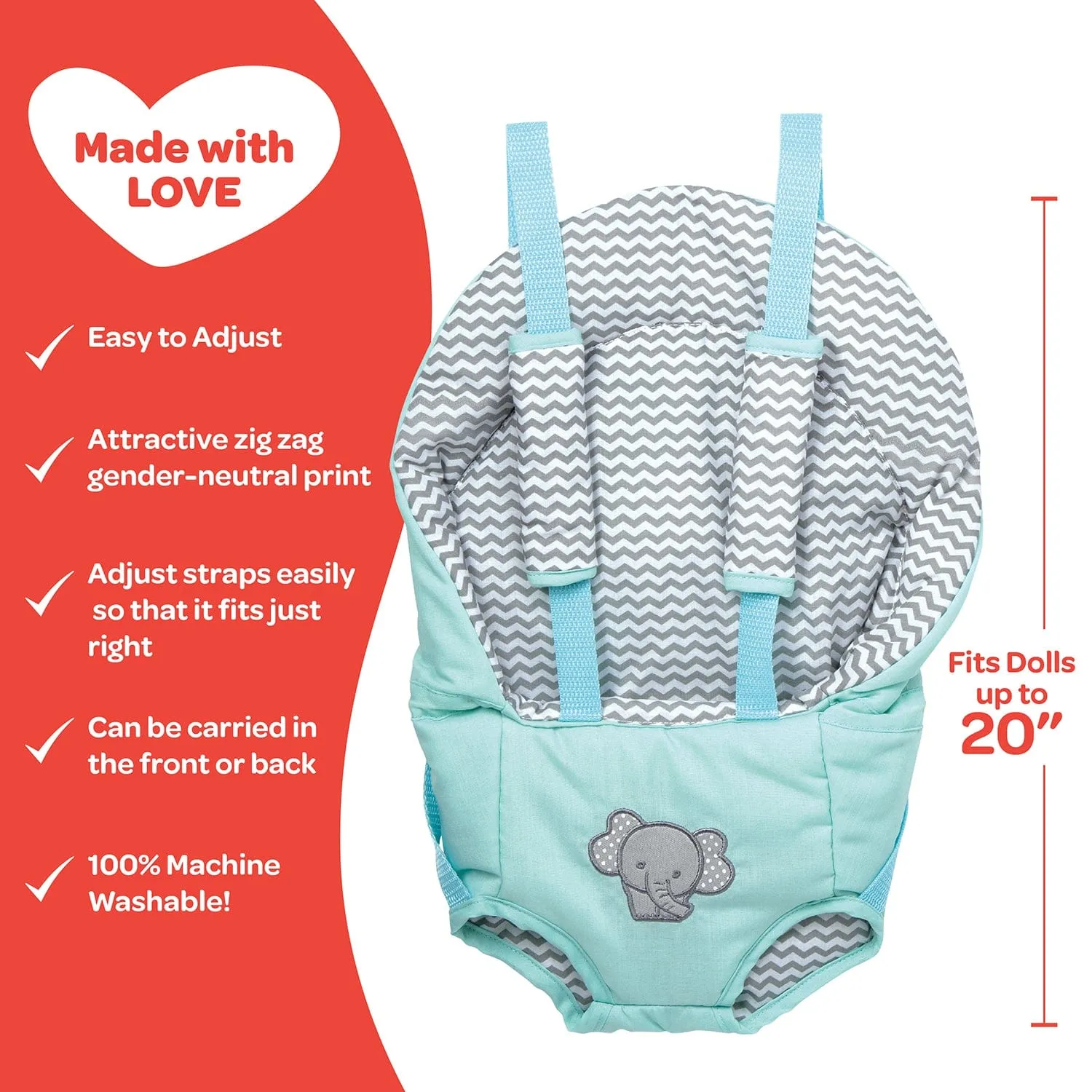 Adora Baby Doll Carrier - Zig Zag Elephant