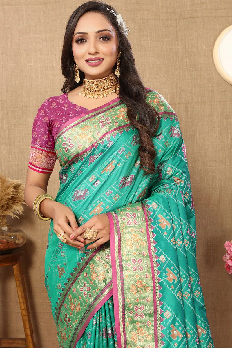 Amiable Sea Green Soft Banarasi Silk Saree With Sumptuous Blouse Piece