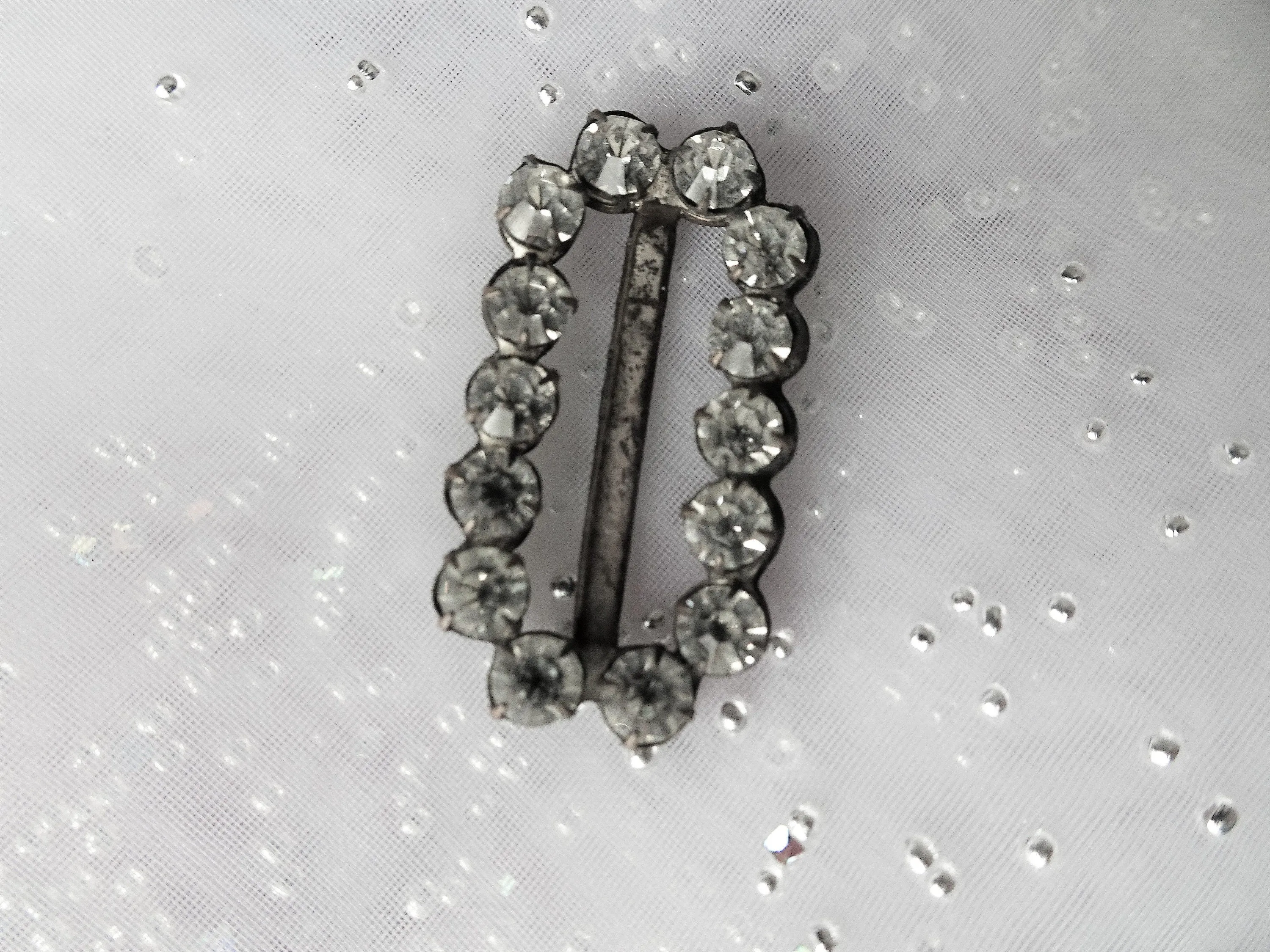 ANTIQUE Georgian Slide Buckle, Cut Glass Paste, Brilliant Glass Stone, Open Back, Wear As Choker Slide, Doll Buckle, Collectible Jewelry