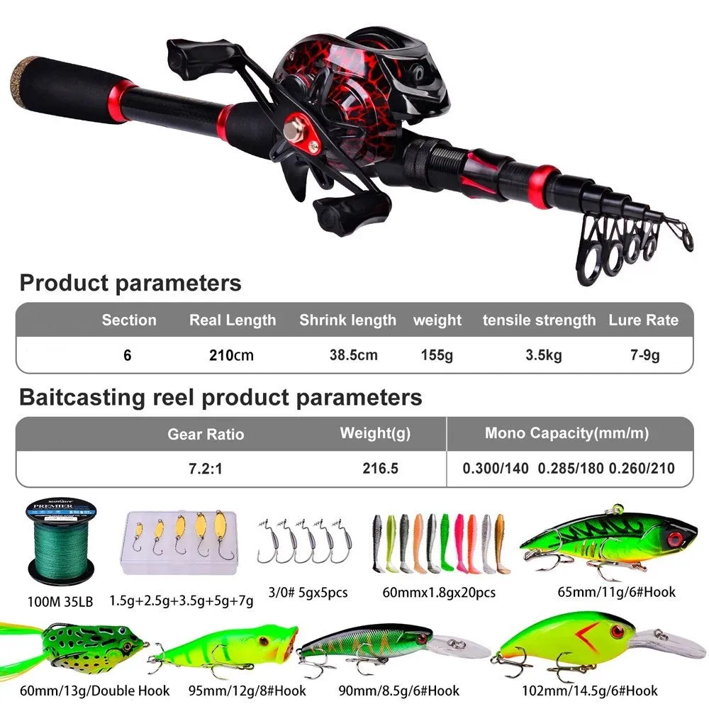 Baitcasting Fishing Rod & Reel Combo Set With Bag and Full Tackle Kit
