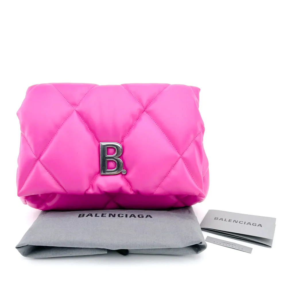Balenciaga Pink Quilted Leather Touch Puffy Clutch Bag