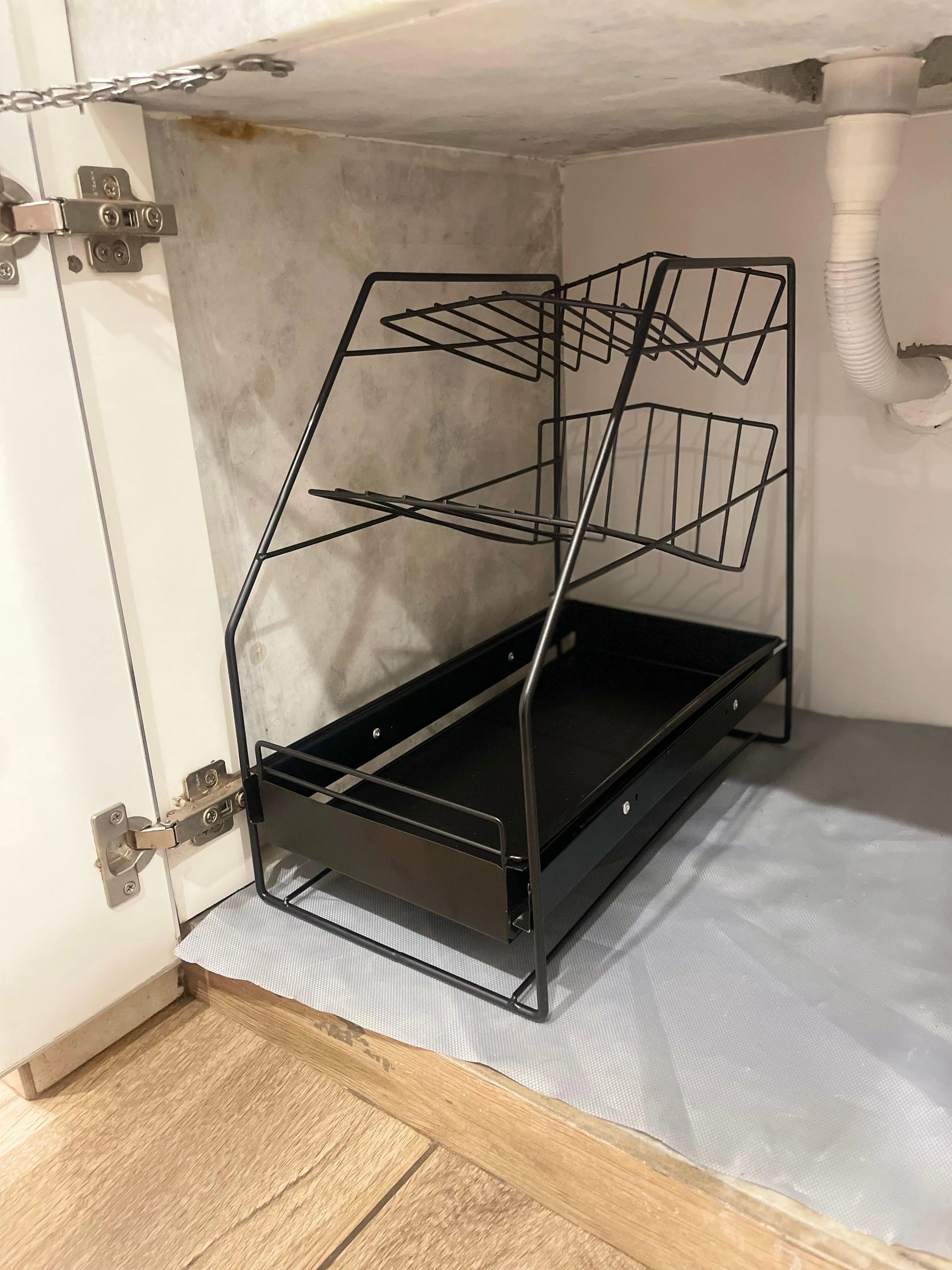 Black & White Carbon Steel Under Sink Storage Organizer Rack Stand For Home & Kitchen