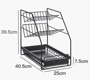 Black & White Carbon Steel Under Sink Storage Organizer Rack Stand For Home & Kitchen