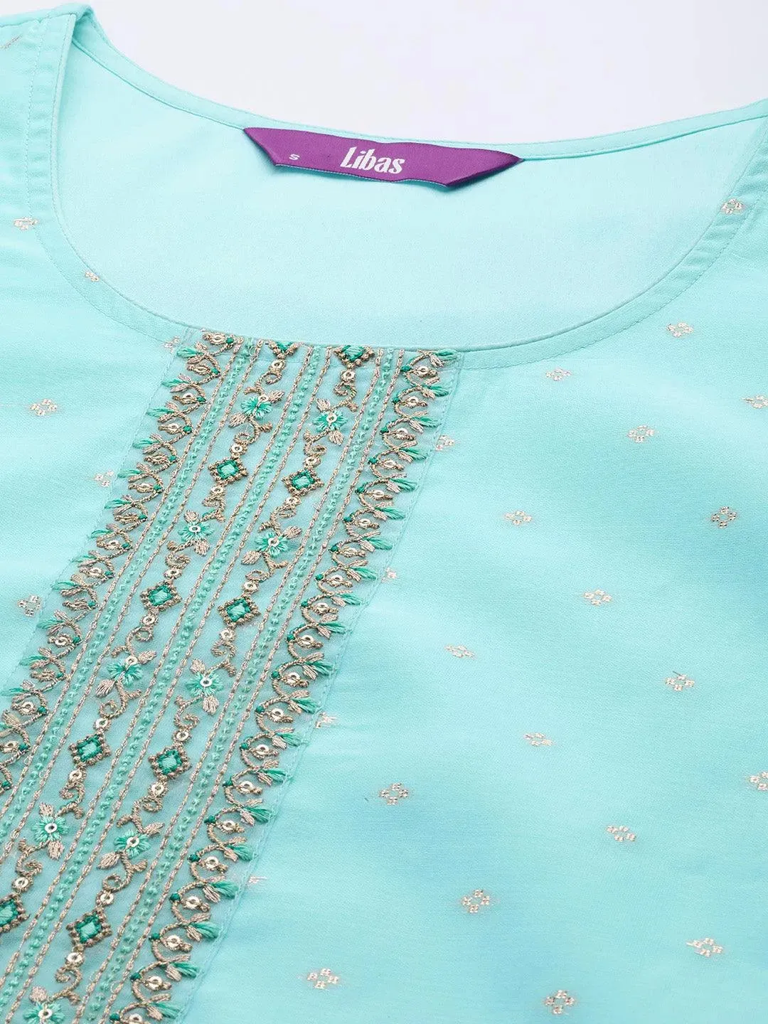 Blue Embellished Chanderi Silk Straight Kurta