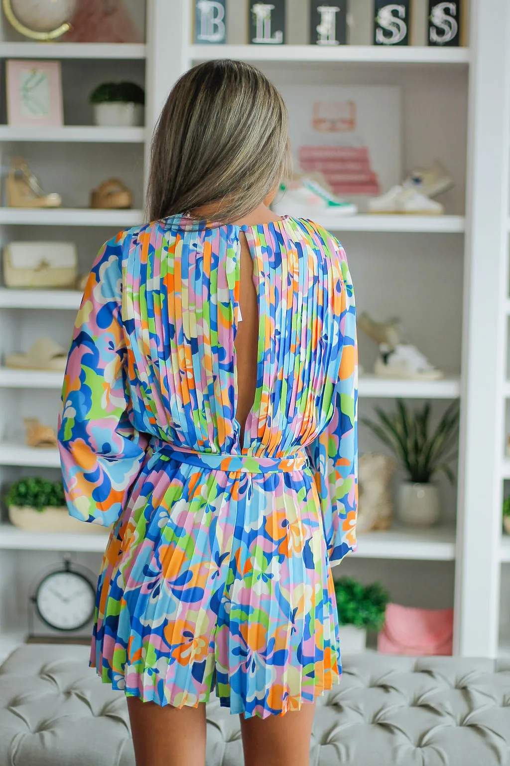 Blue Multi Colored Short Dress