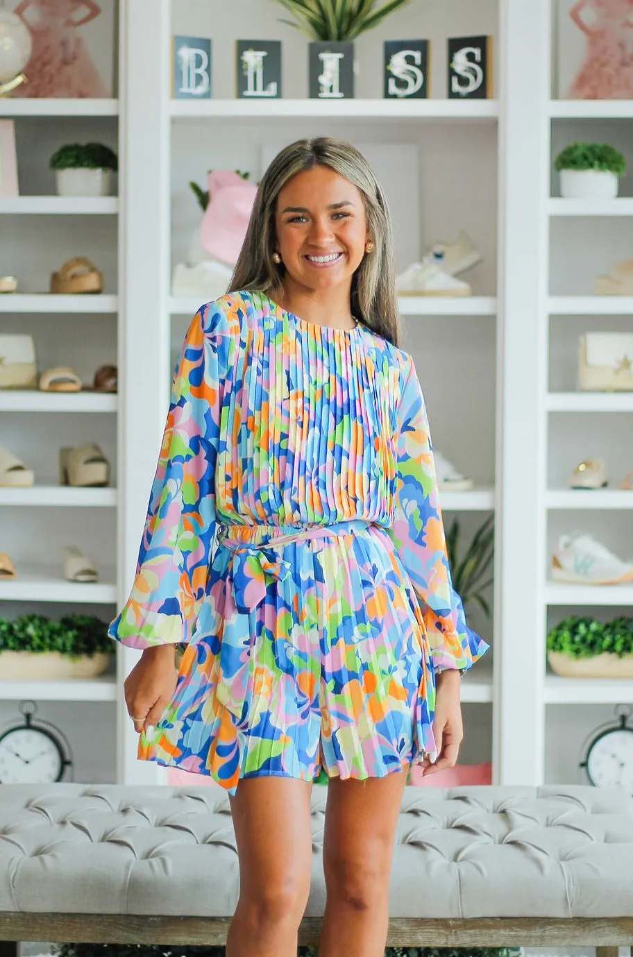 Blue Multi Colored Short Dress