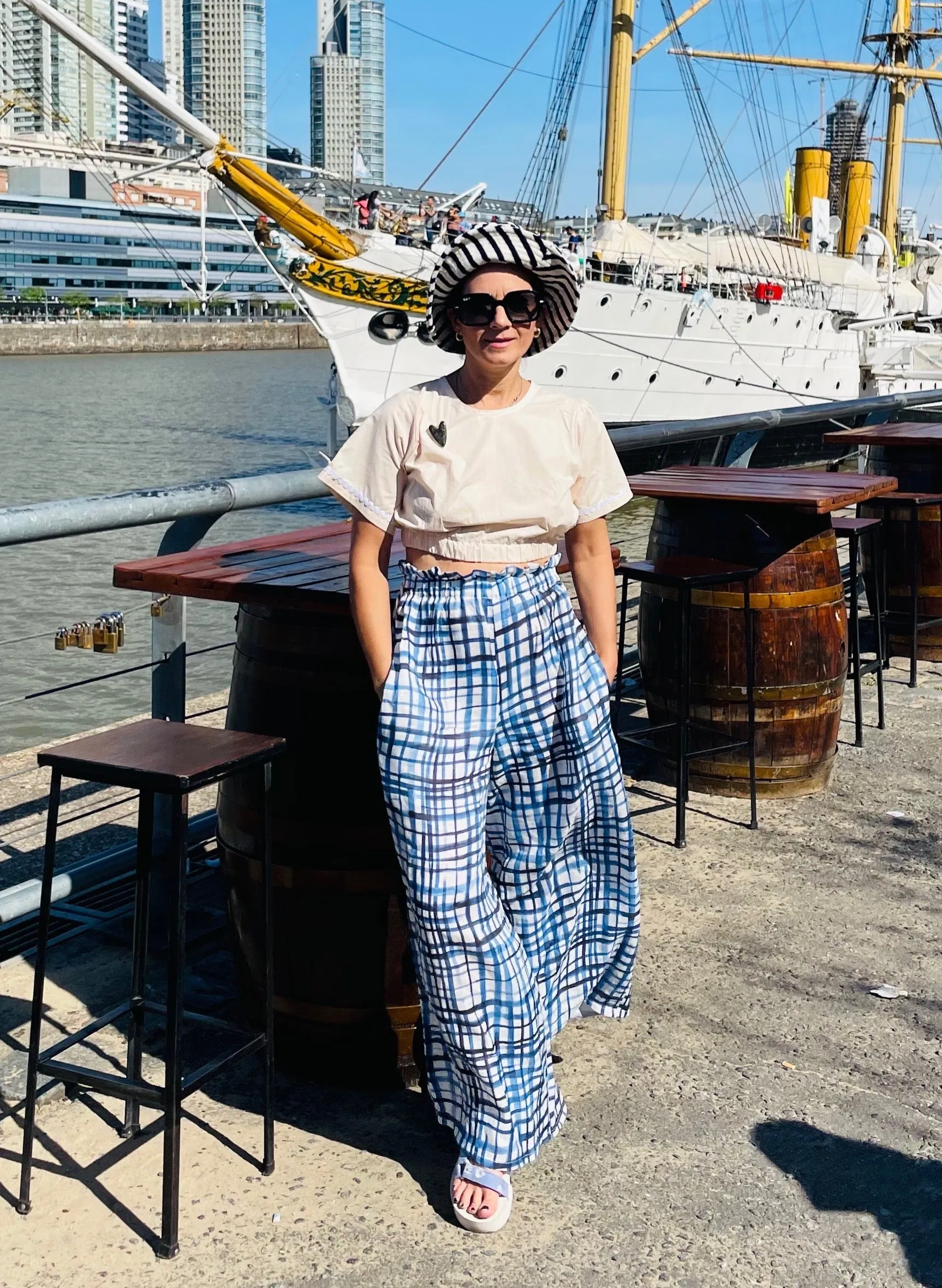 Blue Organic Windowpane Romeo Pants