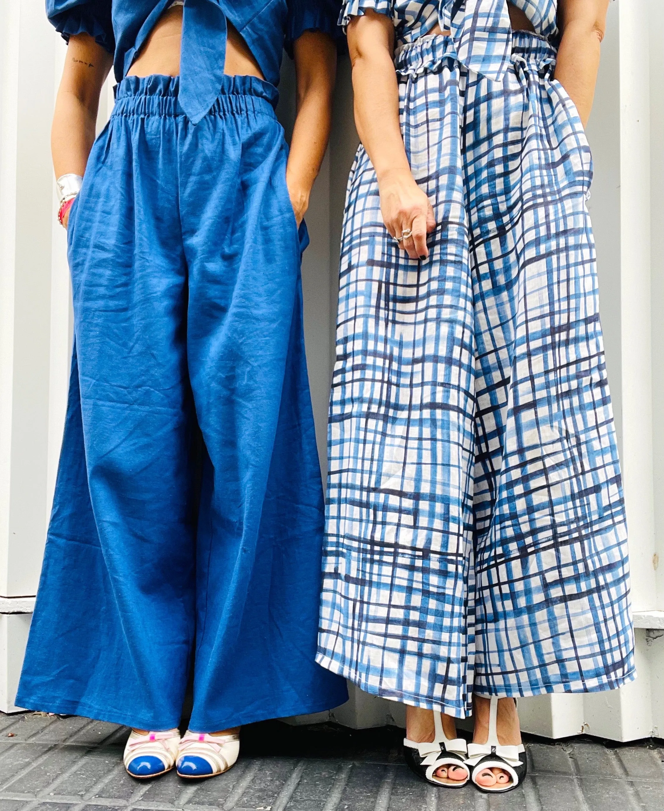 Blue Organic Windowpane Romeo Pants