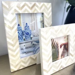 Bone Cream Herringbone Frame | 5 x 7 "