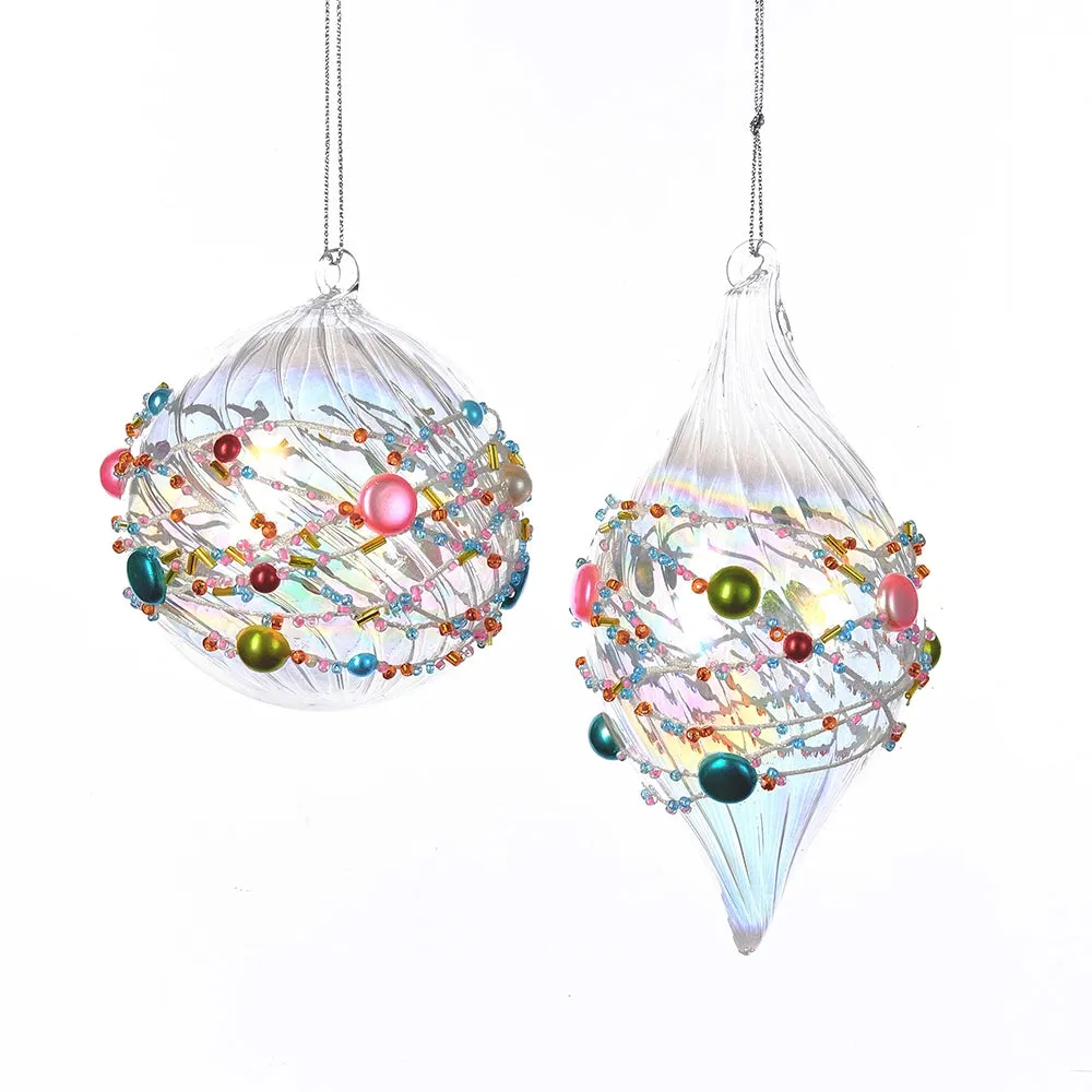 Bright Beaded Glass Ball & Finial Ornaments