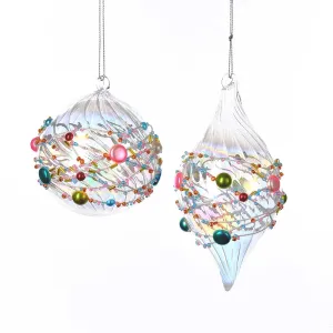 Bright Beaded Glass Ball & Finial Ornaments