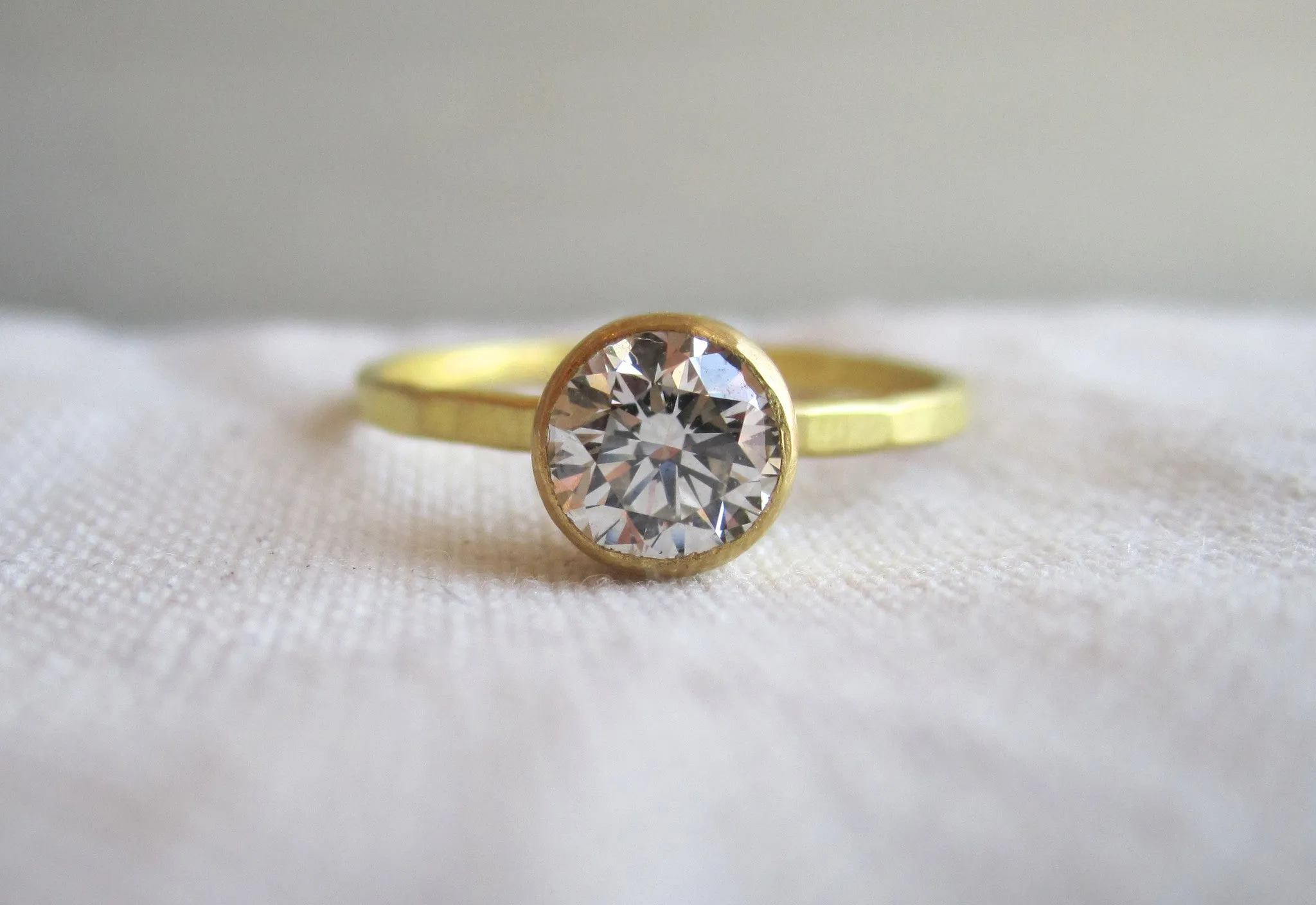 Brilliant Diamond Ring with Hammered Band | .75ct