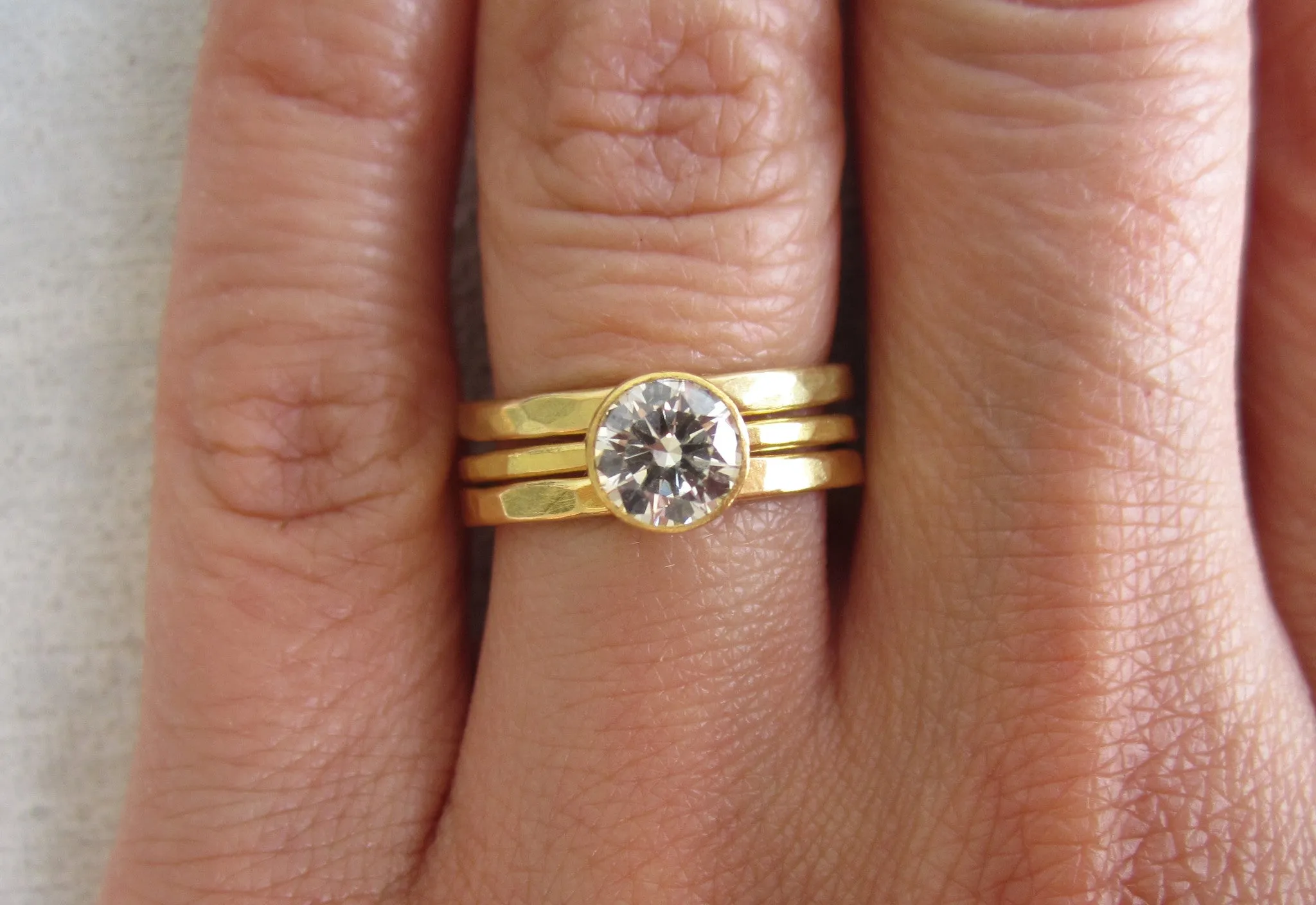 Brilliant Diamond Ring with Hammered Band | .75ct