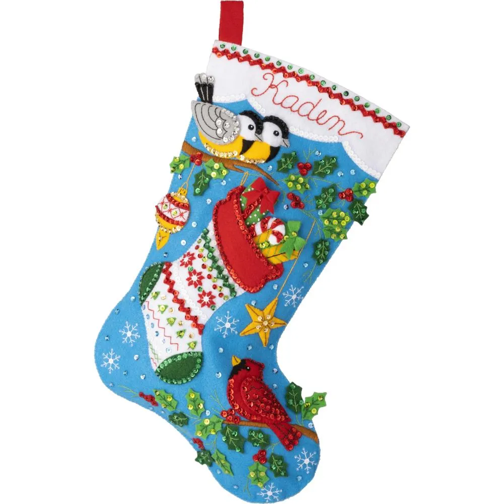Bucilla Felt Stocking Applique Kit 18" Long Festive Winter Birds*