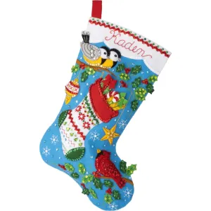 Bucilla Felt Stocking Applique Kit 18" Long Festive Winter Birds*