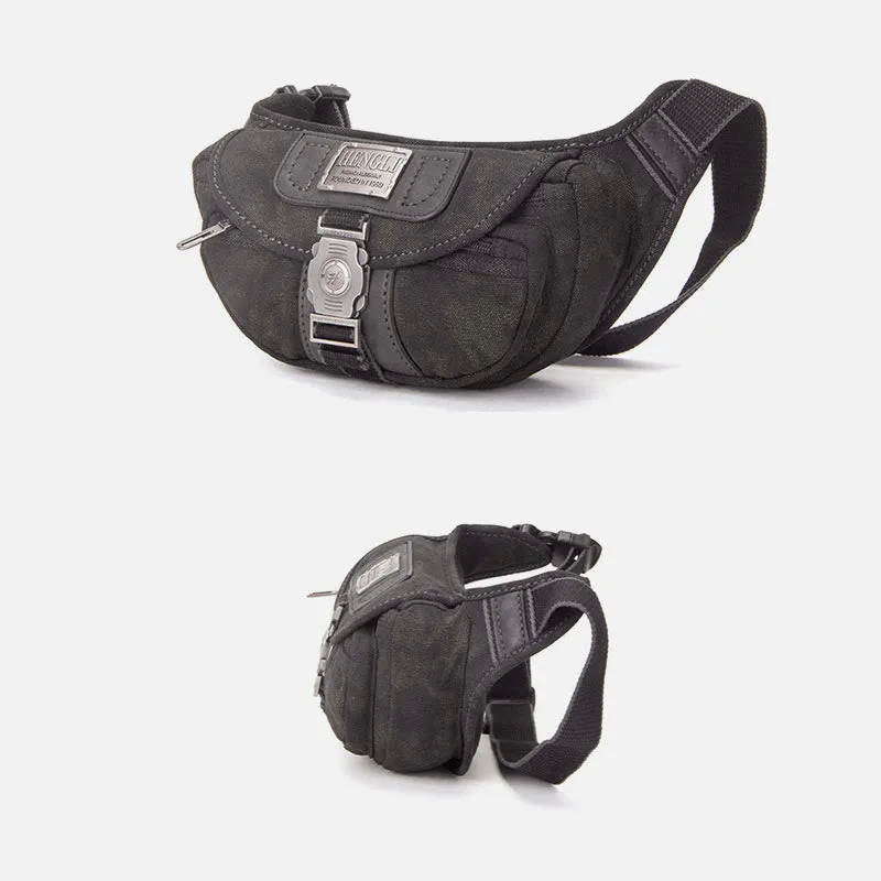 Canvas Waist Pack For Men Retro Small Crossbody Crescent Moon Bag