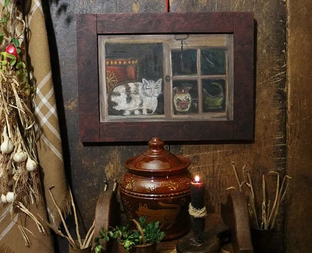 Cat in the Window Painting Charming