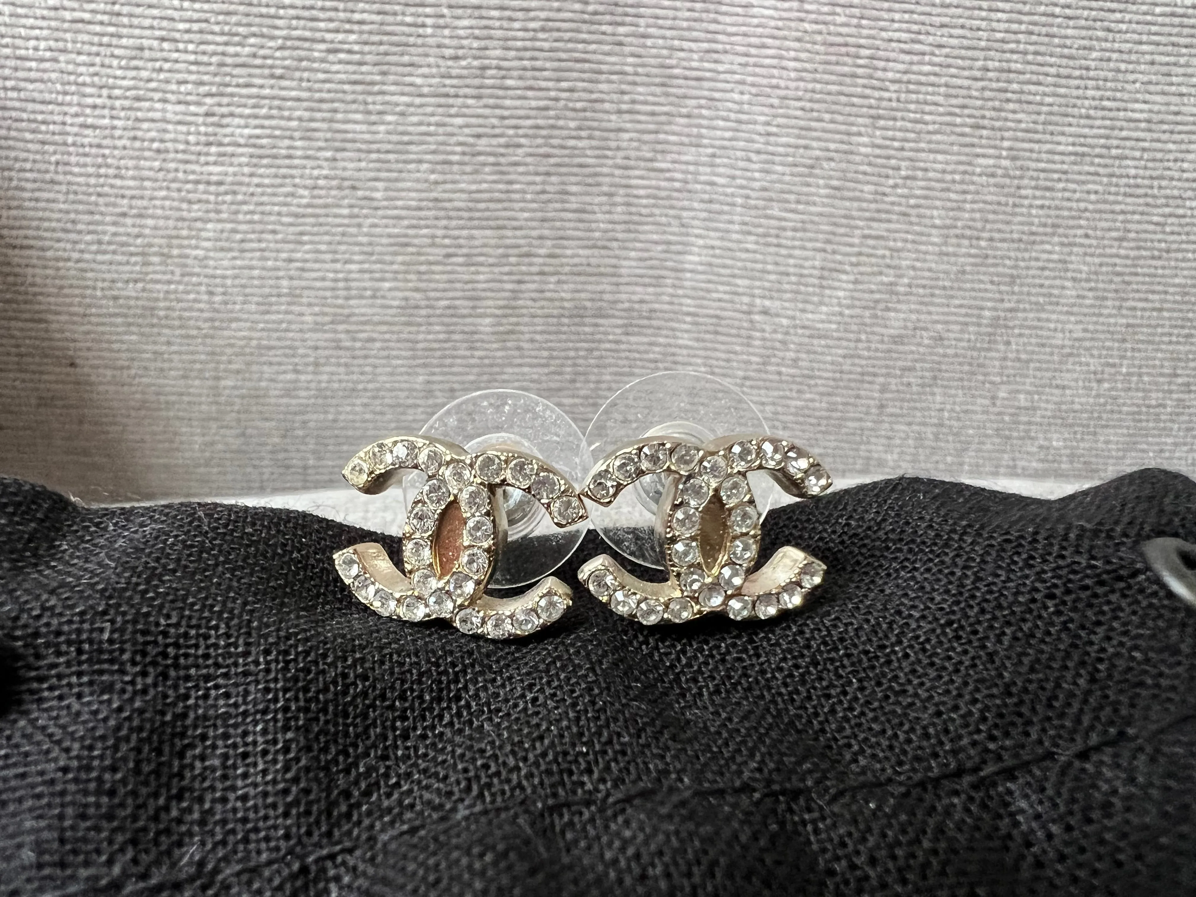 Chanel CC Crystal Stud Earrings