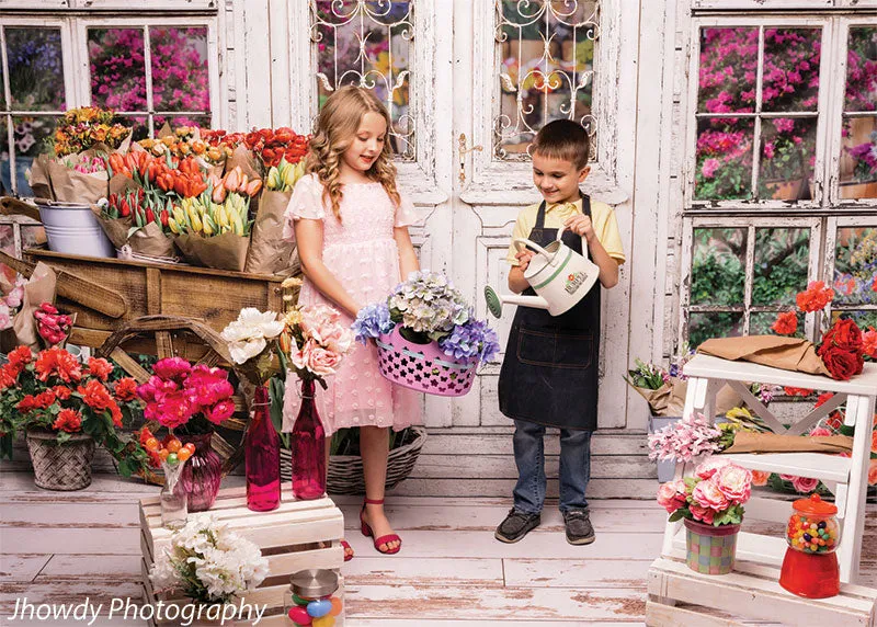 Charming Flower Shop Photography Backdrop