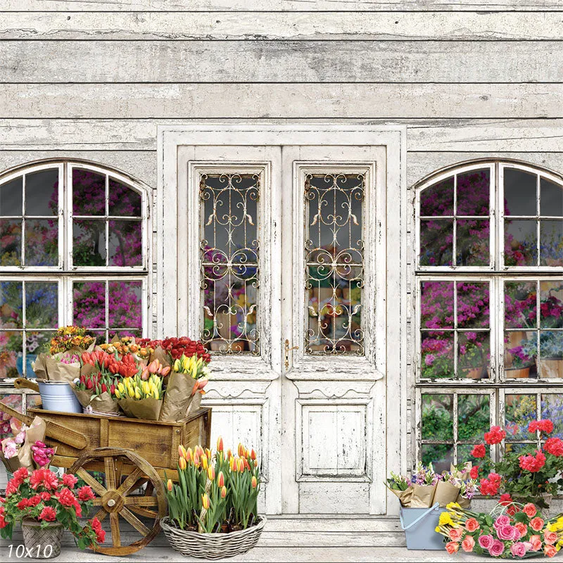 Charming Flower Shop Photography Backdrop