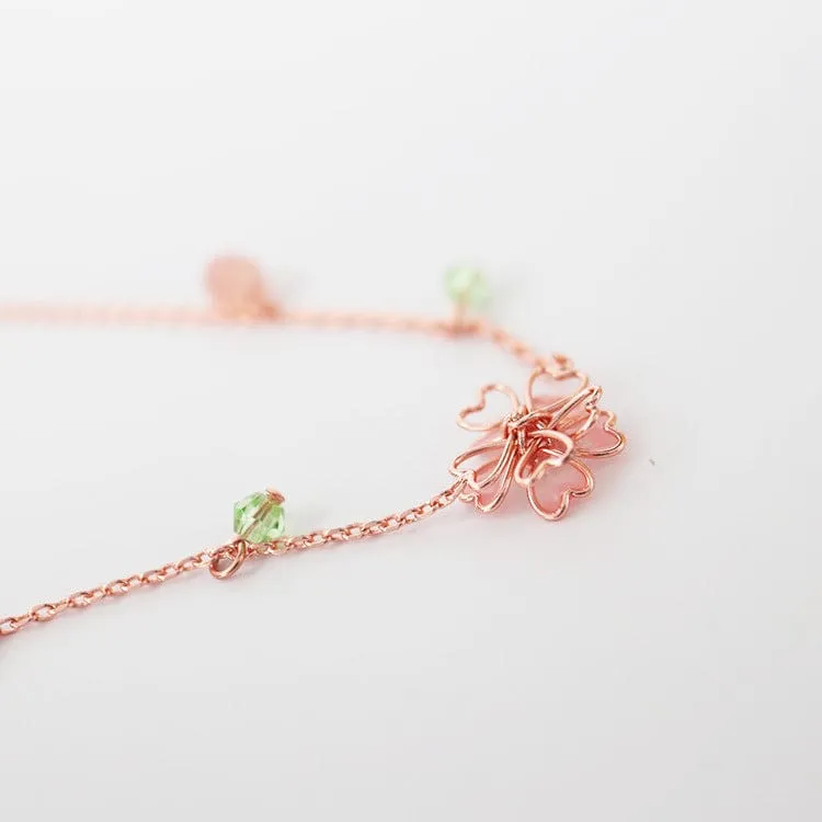 Charming Pink Crystal Flower Charm Necklace