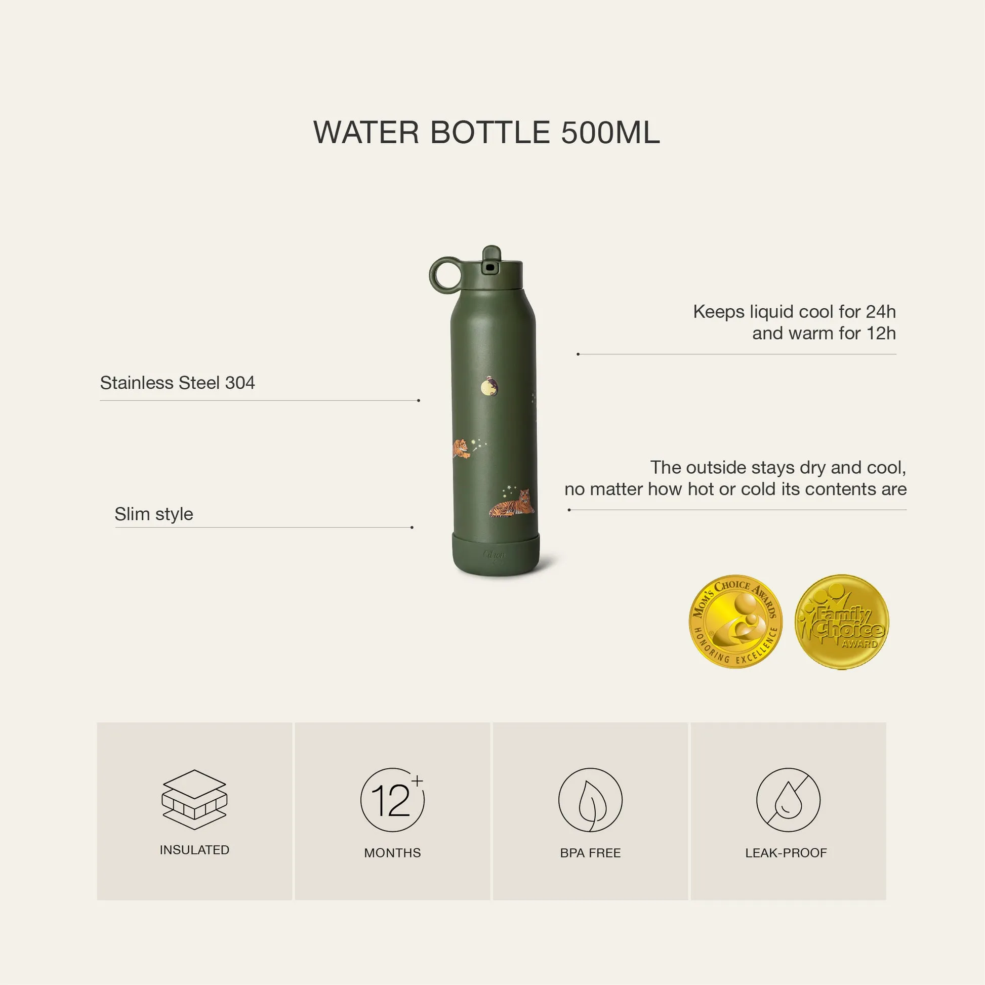 Citron 500ml Water Bottle - Tiger
