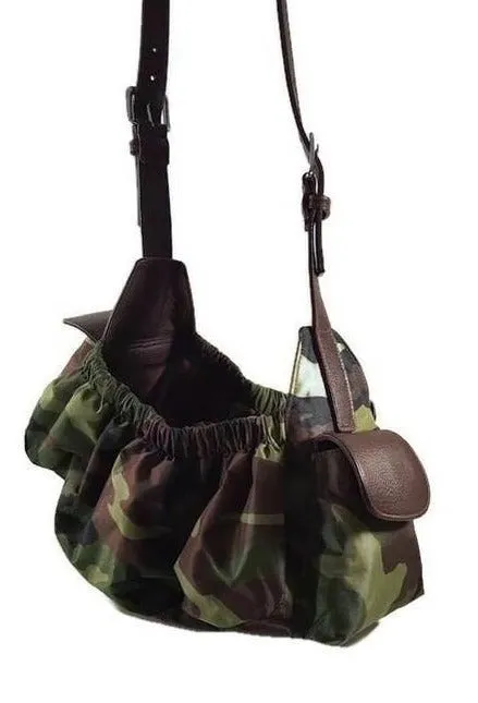 Classic Camouflage Sling Carrier with Leather Strap & Pocket Flap