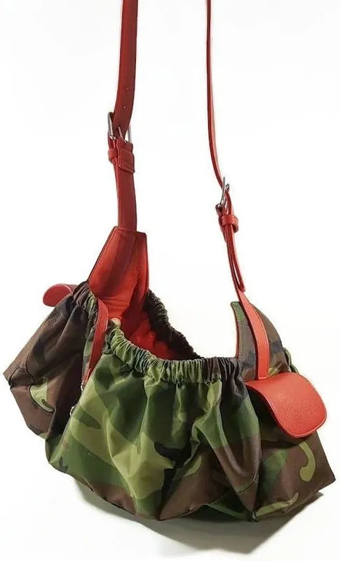 Classic Camouflage Sling Carrier with Leather Strap & Pocket Flap