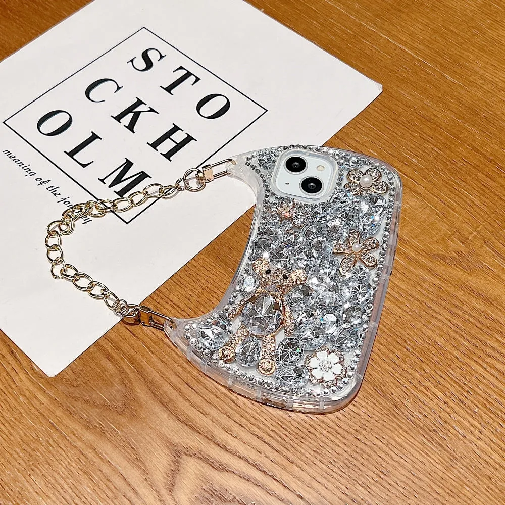 Colorful Diamond Phone Case With Metal Chain Strap - iPhone 14 Pro