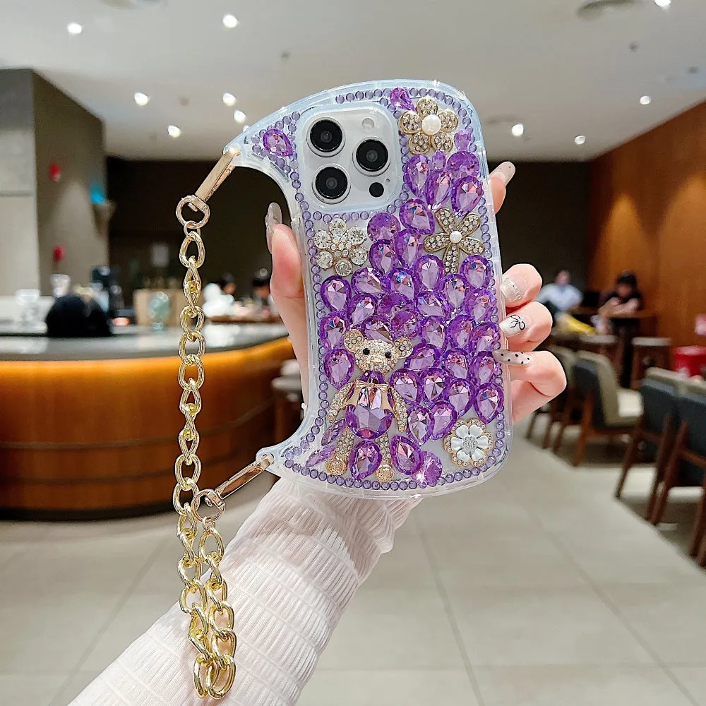 Colorful Diamond Phone Case With Metal Chain Strap - iPhone 14 Pro