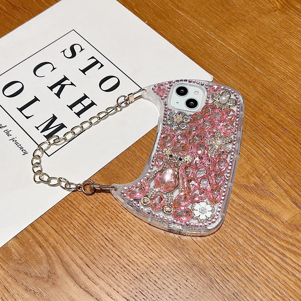Colorful Diamond Phone Case With Metal Chain Strap - iPhone 14 Pro