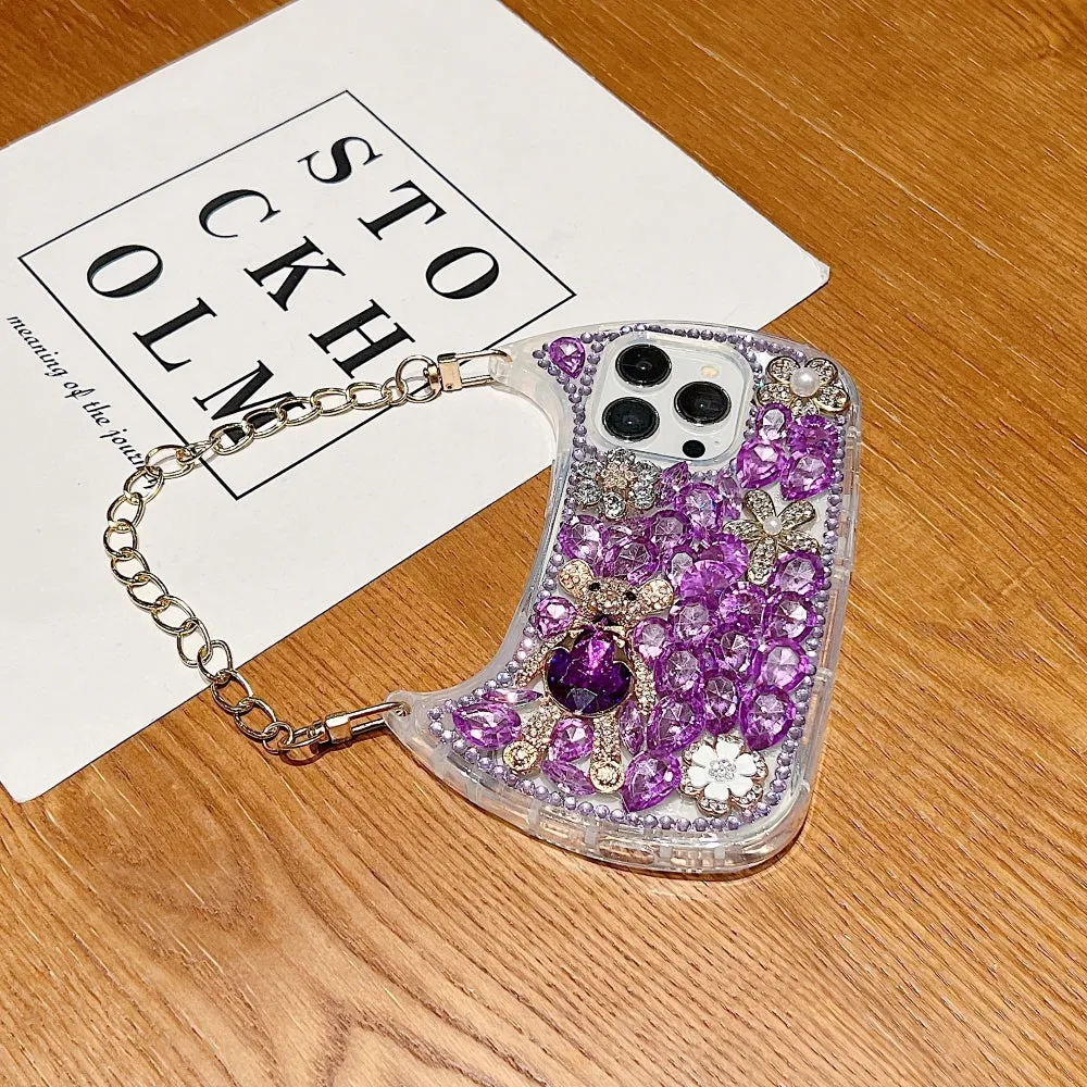 Colorful Diamond Phone Case With Metal Chain Strap - iPhone 14 Pro