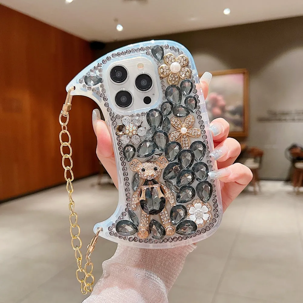 Colorful Diamond Phone Case With Metal Chain Strap - iPhone 14 Pro