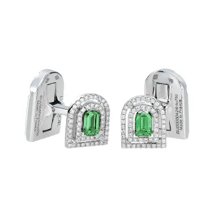Couleur Sculptural Cufflinks, 18k White Gold, Arch Cut Green Tourmaline and Brilliant Diamonds