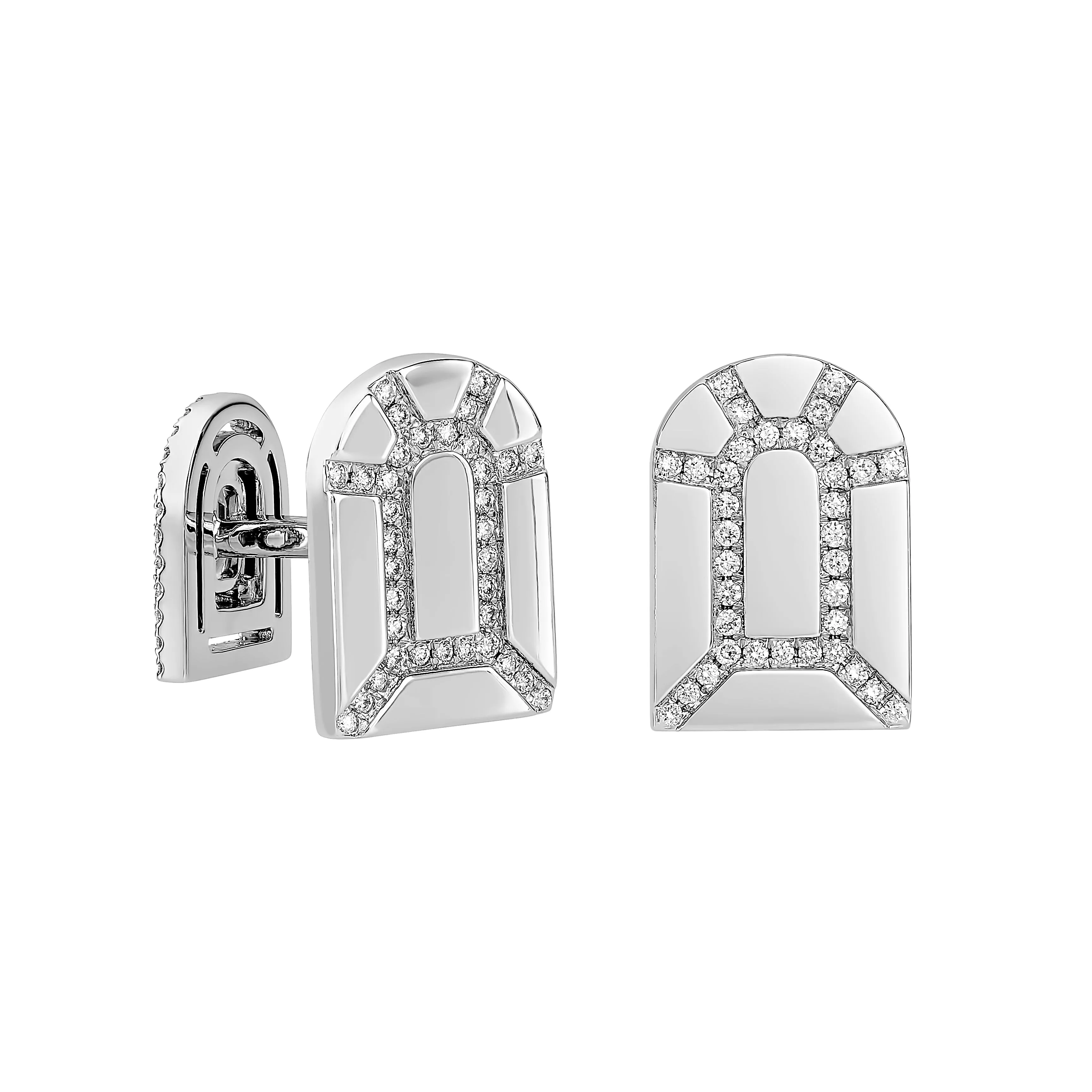 Couleur Sculptural Cufflinks, 18k White Gold, Arch Cut Green Tourmaline and Brilliant Diamonds
