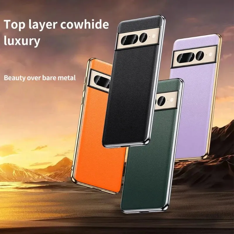 Cowhide Leather Plating Phone Case for Google Pixel 8 7